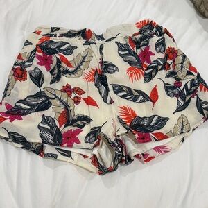 Xhilaration Cream High-Waist Floral Shorts with Pink & Red Accents
